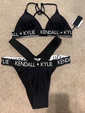 Kendall & Kylie Black Logo Elastic Bikini Set